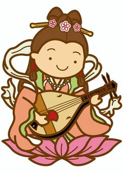 弁財天-4c 弁財天,弁天,七福神,神様,琵琶,領巾,花,蓮,着物,楽器のイラスト素材