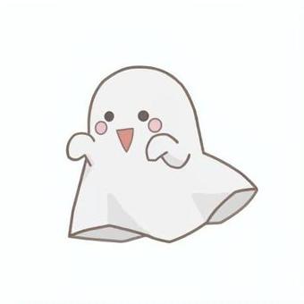 シンプルおばけ 生き物,おばけ,ハロウィン,秋,白,浮いてる,顔,ほっぺ,手,手描きのイラスト素材