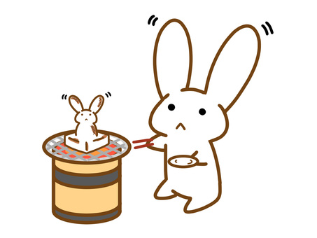 ゆるいうさぎお餅焼く うさぎ,兎,動物,冬,餅,七輪,キャラクター,マスコット,手描き,寒いのイラスト素材