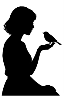 小鳥と話す少女のシルエット画