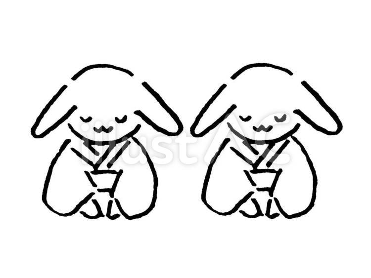 座ってお辞儀をする着物のウサギたち ウサギ,干支,動物のイラスト素材