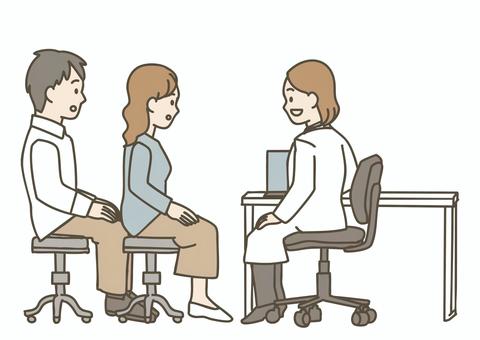 不妊治療の説明を受ける夫婦 不妊治療,夫婦,男女,医師,相談,診察,問診,病院,医療,説明のイラスト素材