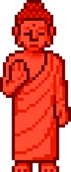 ドット絵の赤の立像の仏像です。 ドット絵,立像,シンプル,大仏,仏像,アート,様式,ポーズ,菩薩,国宝のイラスト素材