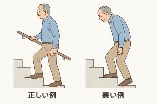 階段の昇り方比較イラスト