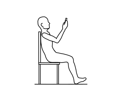爪先を上げて足を投げ出しスマホをいじる人 爪先を上げて足を投げ出しスマホをいじる人 座位,スマホ,悪姿勢,骨盤後傾,マナー違反,横向き,線画,白黒のイラスト素材