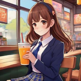 カフェでオレンジジュース