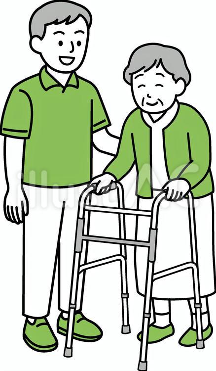 歩行器で歩行訓練 介護,歩行訓練,歩行器のイラスト素材