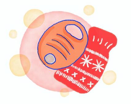 ゆたんぽ 湯たんぽ,温かい,暖房,毛糸,冬,クレヨンのイラスト素材