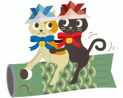 Illustration, children's day, carp streamer, cat, 