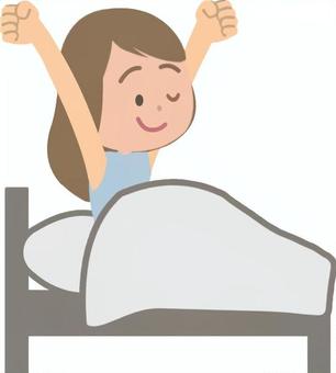 よく寝て回復した女性 復活,元気,起床,伸び,ベッド,寝具,体力,女性のイラスト素材