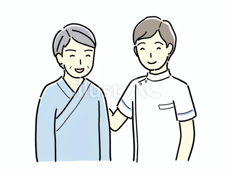 笑顔の入院患者と看護師２ 患者,看護師,ナースのイラスト素材