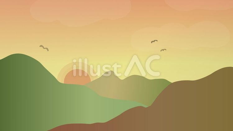 秋の夕暮れの山並み 風景,山,夕日のイラスト素材
