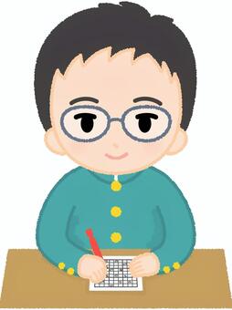学制服男の子2ナンプレ 学ラン,男性,人物,男子,学生,メガネ,真面目,ナンプレ,脳トレ,クイズのイラスト素材
