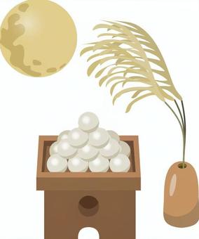 お月見 お月見,十五夜,中秋の名月,月,満月,月見団子,ススキ,三方,お供え物,秋のイラスト素材