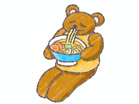 ラーメンを食べるクマ ラーメン,クマ,テディベア,ぬいぐるみ,動物,生き物,麺類,食事,キャラクター,可愛いのイラスト素材