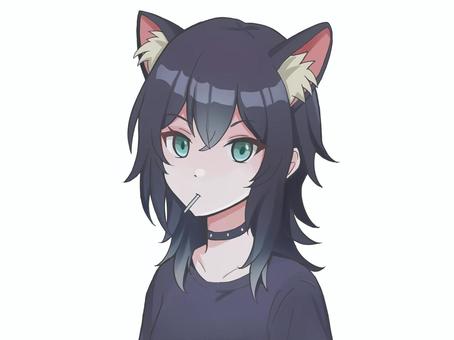 ウルフカットの女の子(猫耳) キャラクター,女の子,可愛い,人物,少女,女性,フリー,アイコン,美人,イラストのイラスト素材
