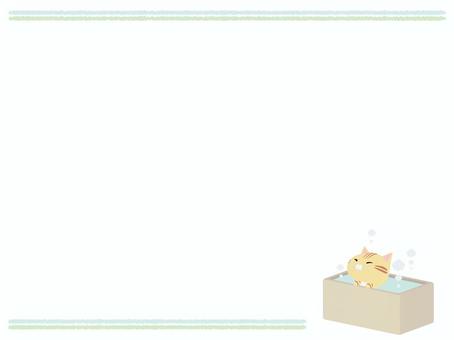 お風呂に入るちゃとら猫のフレーム お風呂,猫,ちゃとら,動物,かわいい,入浴,フレームのイラスト素材