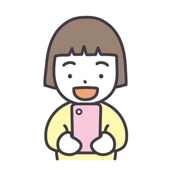 スマホを持って笑顔の子供 スマホ,スマートフォン,子供,女の子,小学生,笑顔,楽しい,持つ,使う,見るのイラスト素材