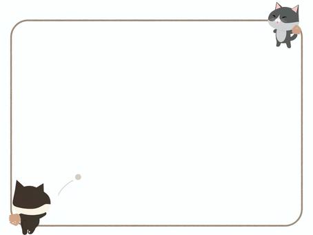 キャッチボールをする猫（フレーム） キャッチボール,猫,はちわれ,笑顔,動物,かわいい,野球,スポーツ,フレームのイラスト素材