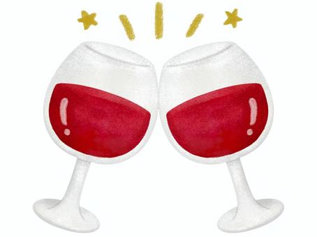 赤ワインで乾杯！ 乾杯,赤ワイン,ワイン,ワイングラス,葡萄酒,お酒,アルコール,飲み物,飲料,ビストロのイラスト素材