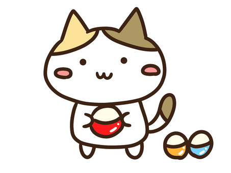 ガチャガチャのトイカプセル補充する三毛猫 ガチャガチャ,トイカプセル,補充,ねこ,趣味,遊ぶ,集める,おもちゃ,好き,買うのイラスト素材