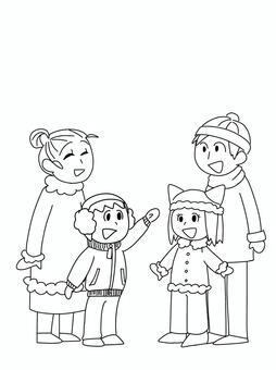 あいさつをする人たち あいさつ,子供,大人,塗り絵,おしゃべり,冬服のイラスト素材