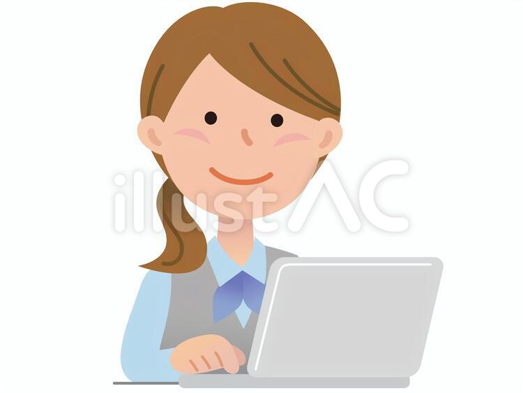 60610.女性PC 女性社員,パソコン,夏服のイラスト素材