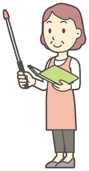  指示棒を持って説明している中年の女性 説明,おばさん,人,女性,中年,おばちゃん,シニア,ママ,主婦,ヘルパーのイラスト素材