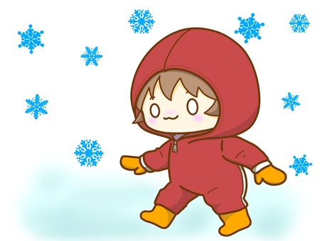 冬の朝　サクサク霜柱 冬,女の子,散歩,休日,朝,防寒服,雪,六花,霜柱,可愛いのイラスト素材