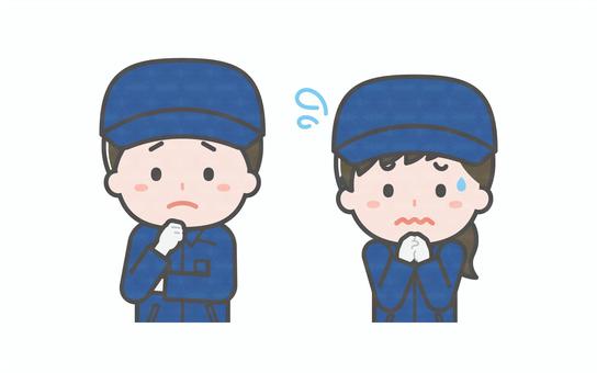 ミニ_2人_消防団員の男女05 男性,女性,大人,職業,仕事,消防団,消防,救助,水防団,災害のイラスト素材