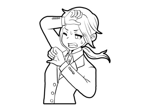 【白黒】圧力には負けない【線画】 強風,女性,圧力,立ち向かう,汗,萌え絵,白黒,線画のイラスト素材