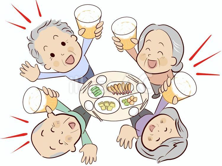 高齢者　交流会をする 高齢者,飲み物,交流会のイラスト素材
