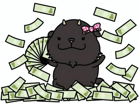 黒ヤギちゃん ばら撒き 山羊,黒,札,ばら撒き,羽振りがいい,ボーナス,動物,リボン,キャラクター,哺乳類のイラスト素材