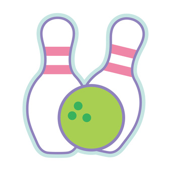 パステルカラーかわいいイラストボーリング ボーリング,ボーリング部,フラットデザイン風,ピクトグラム風,ベクター,アウトライン,カラー,デフォルメ,パス,パステルカラーのイラスト素材