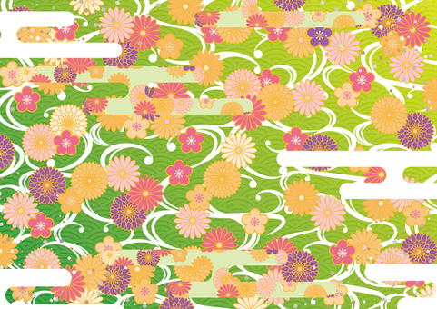 おしゃれな和風の花柄の背景素材 和風,和柄,花,雲,渦,模様,背景のイラスト素材