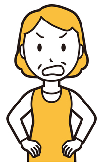  エプロンおばちゃん(黄)-166-バスト 傲慢,悪人,おばちゃん,エプロン,お母さん,ママ,中年,おばさん,主婦,人物のイラスト素材