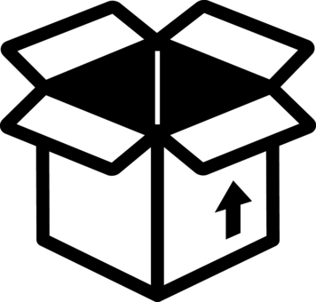 ピクトグラムの黒の段ボール箱です。 ピクトグラム,段ボール,箱,シンプル,梱包,荷物,配送,引っ越し,紙,収納のイラスト素材