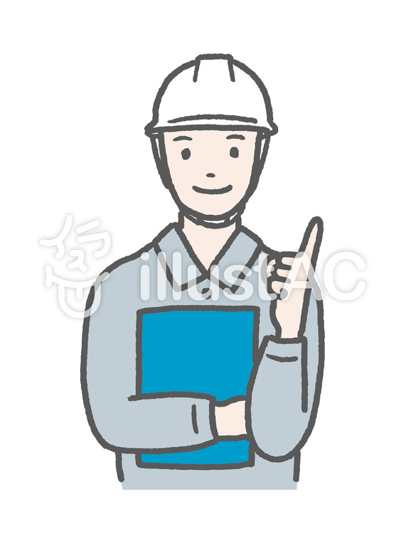 ヘルメットを被って指差している男性 人,作業服,男性のイラスト素材