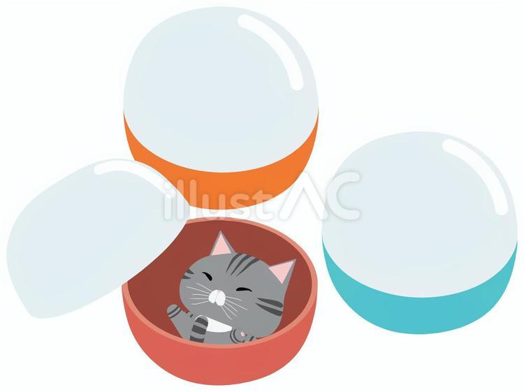 カプセルに入っているさばとら猫 カプセル,トイ,猫のイラスト素材
