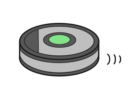動いているロボット掃除機のイラスト02 生活,掃除,道具,ロボット掃除機,機械,起動のイラスト素材