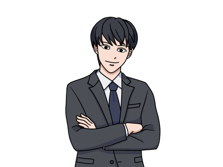 成長を感じて自信顔のスーツ姿の男性 自信,成長,表情,腕組み,スーツ,男性,新人,新入社員,ビジネス,やる気のイラスト素材