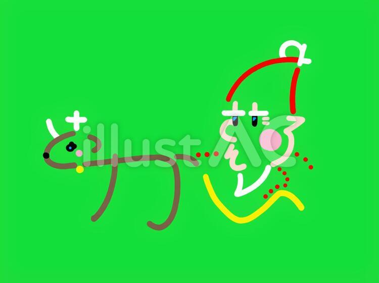 文字絵サンタクロースとトナカイクリスマス 文字絵,サンタクロース,サンタのイラスト素材