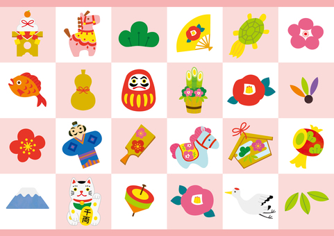 2026年午年の年賀状素材のイラスト市松