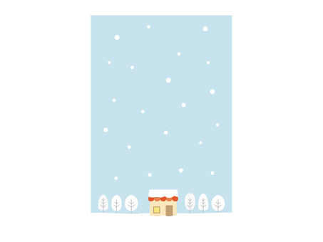 雪降るかわいい赤い屋根のお店ポストカード お店,店,冬,雪,ポストカード,フレーム,枠,積雪,降雪,ショップのイラスト素材