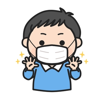 洗った手をみせるマスクをした男の子1 保健だより,マスク,手洗い,病院,小児科,耳鼻科,手洗い指導,てあらい,清潔,衛生のイラスト素材