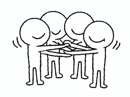 握手 シルエット,握手,4人,イメージ,pop調,手描き,挿絵,ワンポイント,素材,商用可のイラスト素材