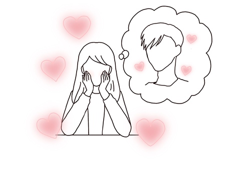 恋する女性 恋愛,恋愛中,女性,恋,愛,恋煩い,ハート,ピンク色,想像,思うのイラスト素材