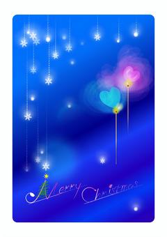 ハートの灯り寄り添う雪の聖夜2 夜,雪,クリスマス,ロマンチック,灯り,メルヘンチック,青,冬,ハートのイラスト素材