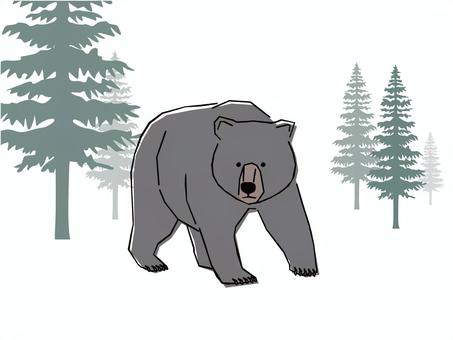 森のくま 熊,動物,歩く,森,森林,樹木,アウトドア,針葉樹,シンプル,ベクターのイラスト素材