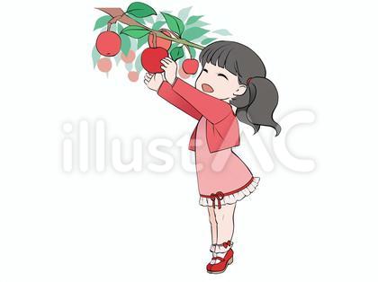 林檎狩り、林檎の収穫をする笑顔の女の子